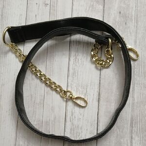 Black Leather / Faux Leather Strap with Gold Chain Accents